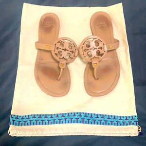 Tory Burch Leather Miller Sandals in Makeup Sz 9